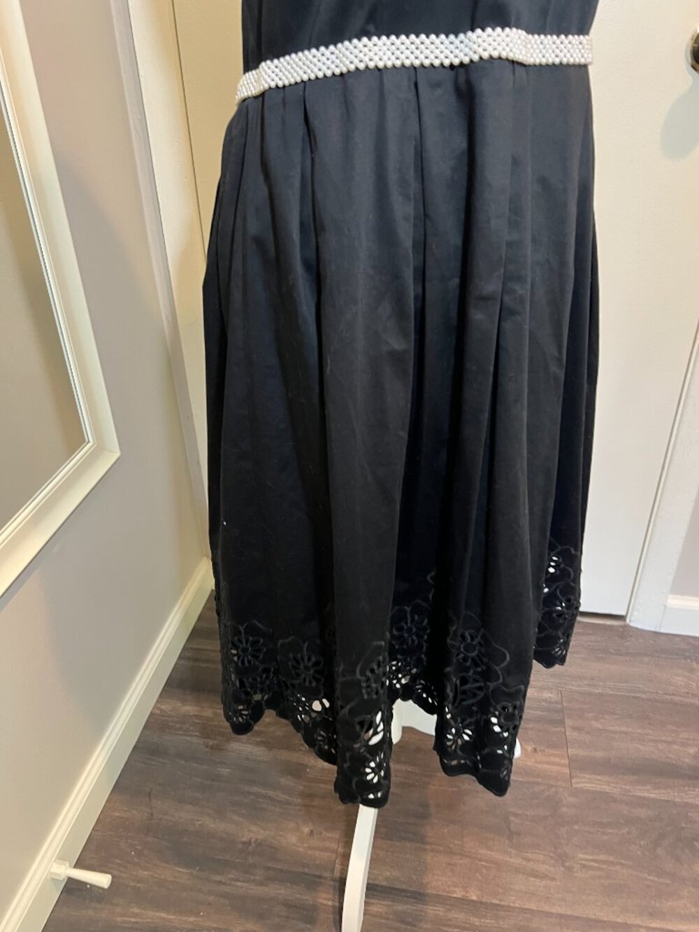 Vintage Black Halter Fit and Flare Dress with Pearl waistband, Size Large? - Picture 9 of 16
